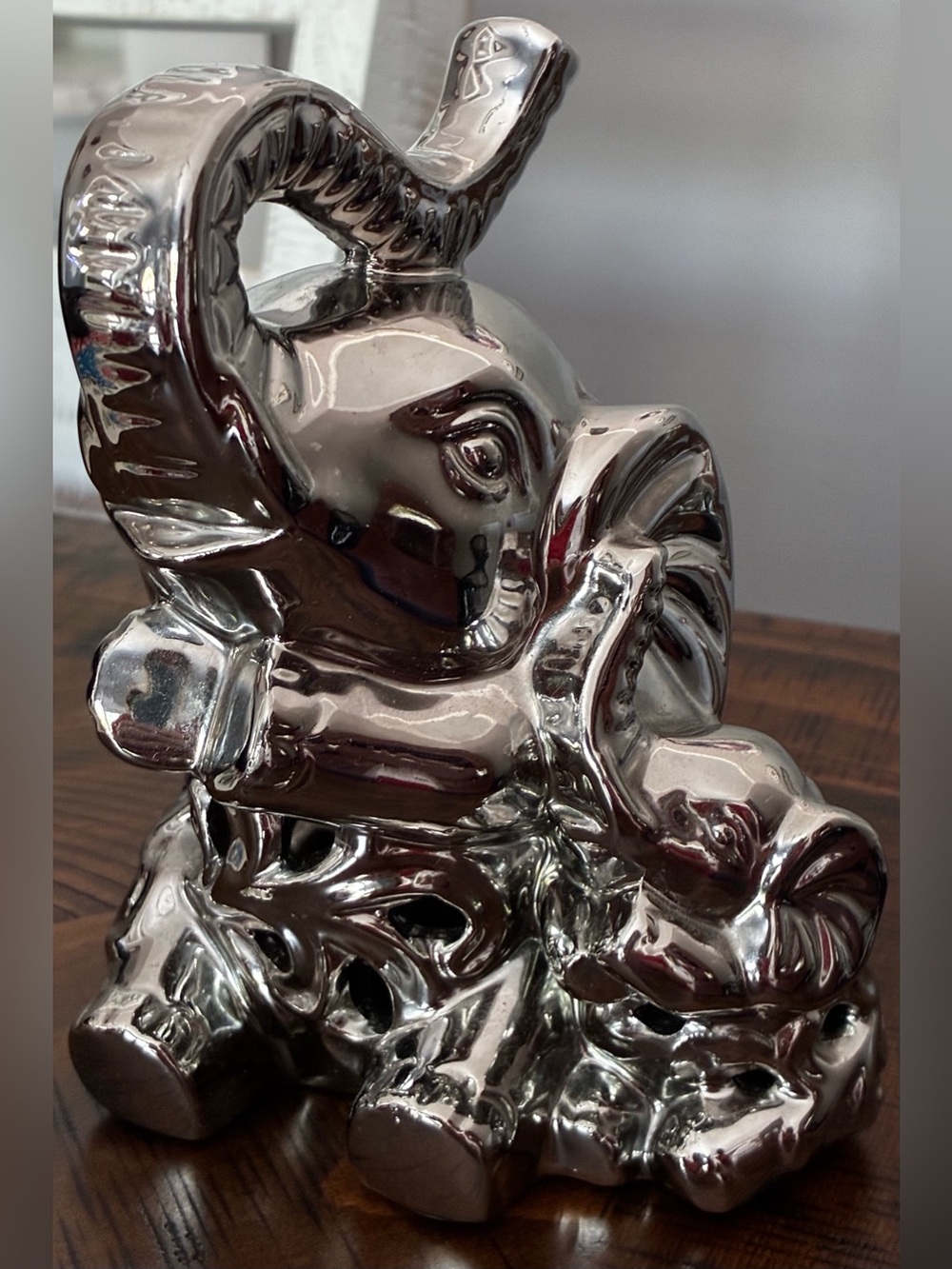 Metallic Silver Elephant Sculpture - Decorative Home Art